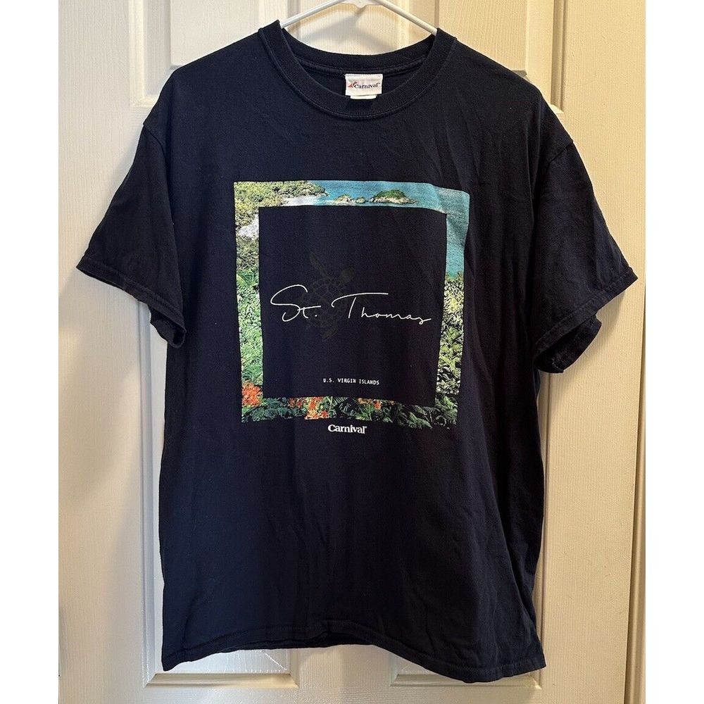 Carnival Cruise T Shirt Large Blue St Thomas U.S. Virgin Islands Short Sleeve
